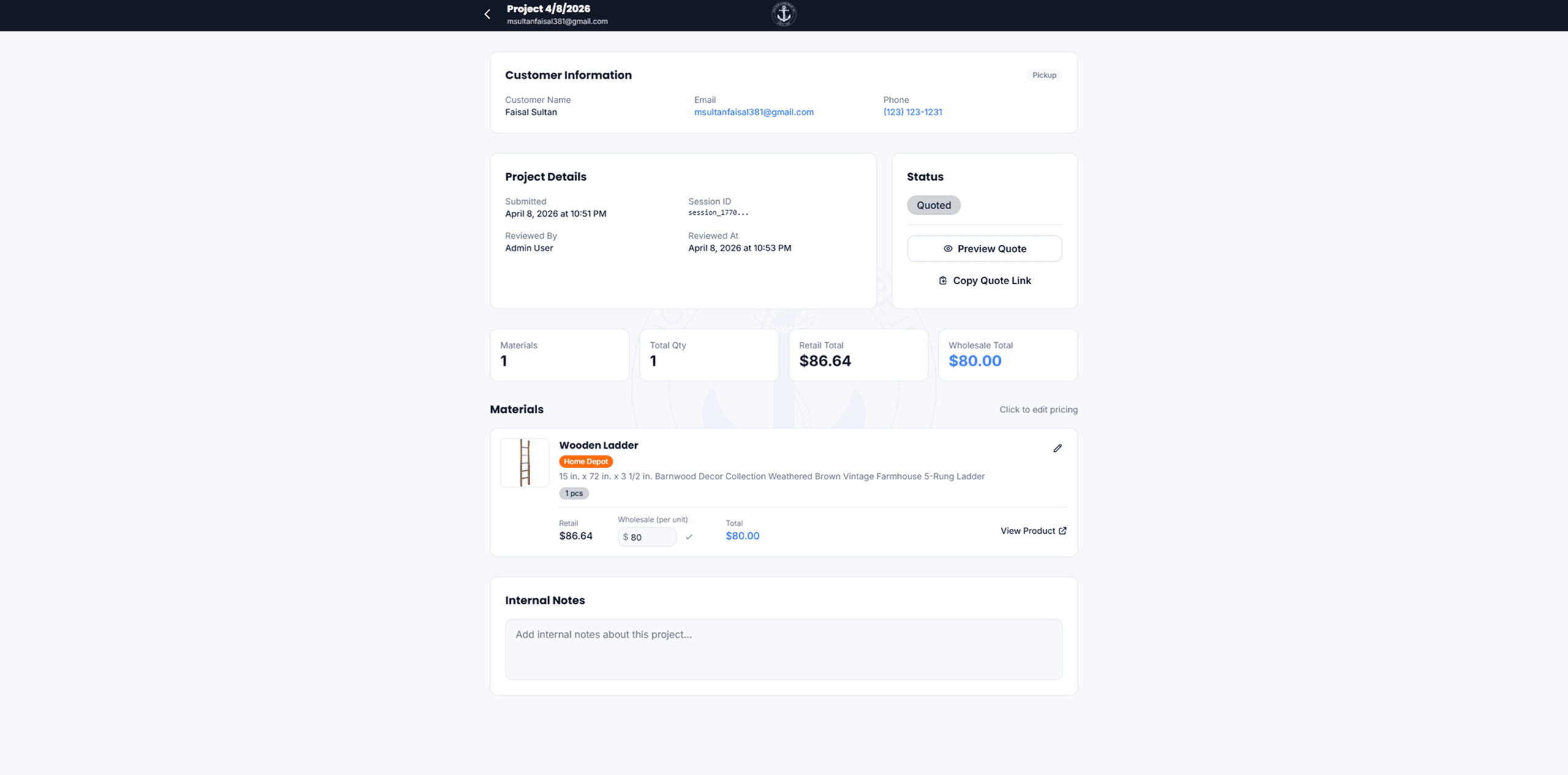 On-Site Estimation App with Live Home Depot Pricing — screen 7
